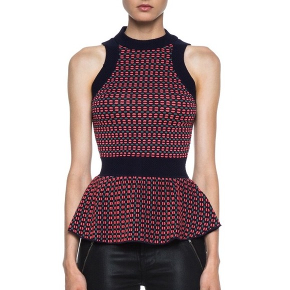 MISSONI Two Tone Cube Knit Peplum Top Pink/Teal Women Size 2 Sleeveless Casual